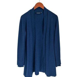 Magaschoni 100% Cashmere Oversized Cardigan Open Front Sweater Blue Ribbed Trim